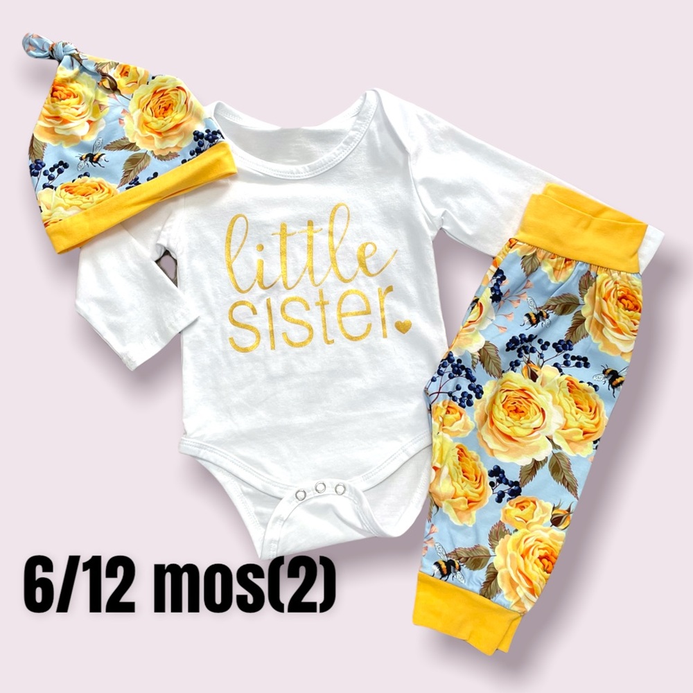 Boutique Baby Girls LITTLE SISTER 3pc Outfit